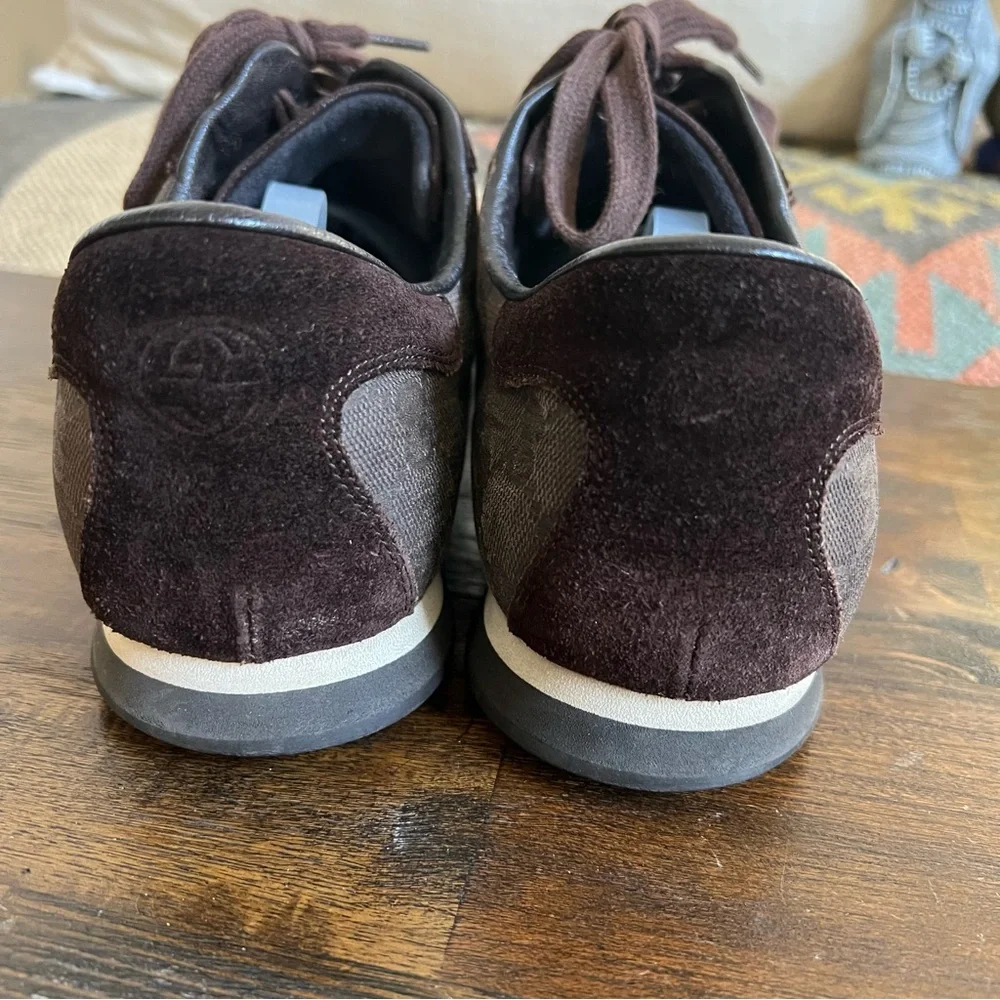 GUCCI Brown Canvas/Suede Web Detail Low Top Sneakers Gucci Size 7.5 US8